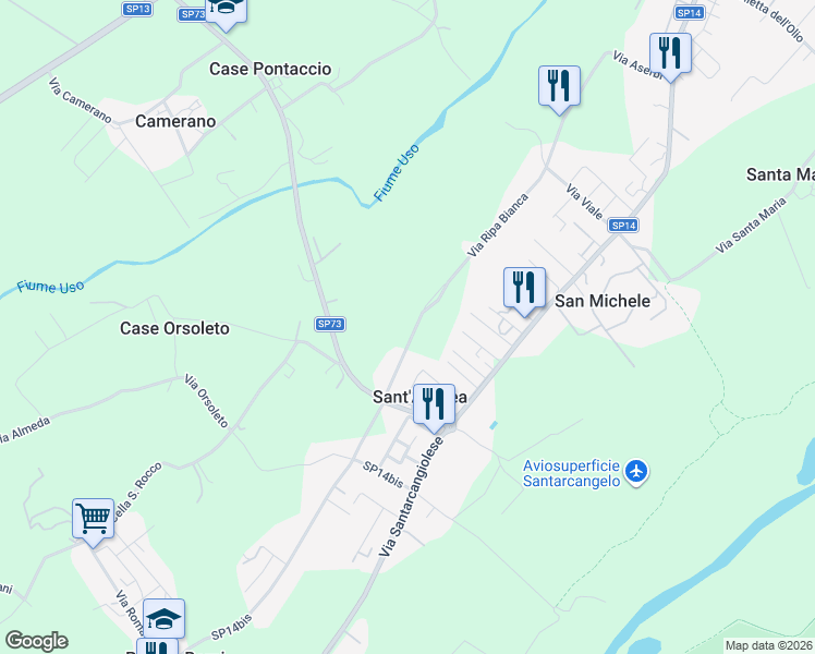 map of restaurants, bars, coffee shops, grocery stores, and more near 336-378 Via Ripa Bianca in Poggio Berni