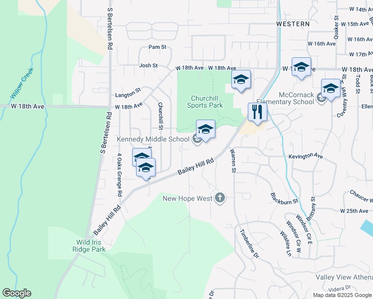 map of restaurants, bars, coffee shops, grocery stores, and more near 2200 Bailey Hill Road in Eugene