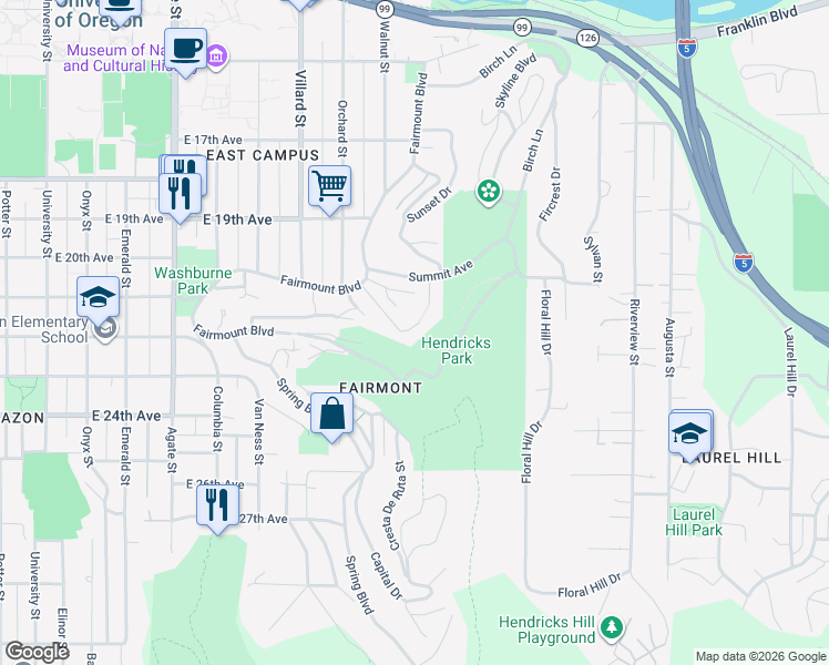 map of restaurants, bars, coffee shops, grocery stores, and more near 2009 Elk Avenue in Eugene