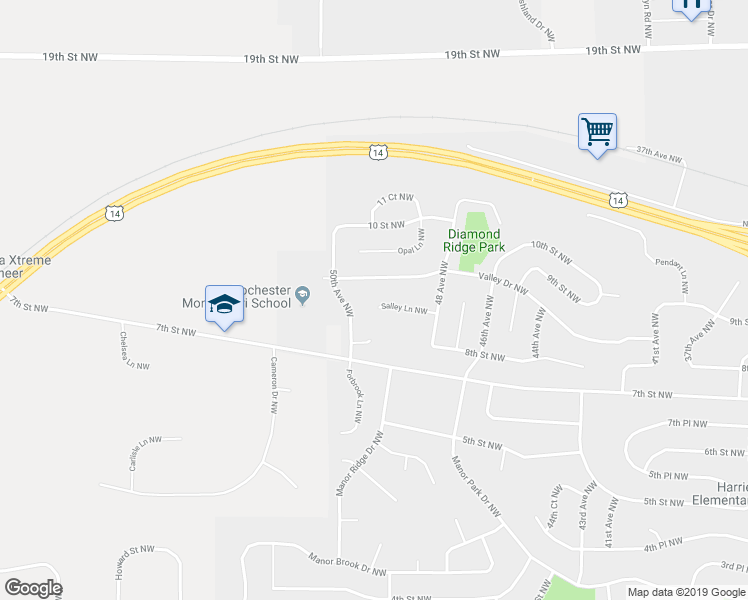 map of restaurants, bars, coffee shops, grocery stores, and more near 4863 Salley Lane Northwest in Rochester