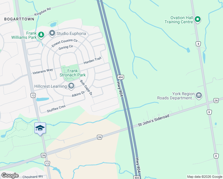 map of restaurants, bars, coffee shops, grocery stores, and more near 1292 McCron Crescent in Newmarket