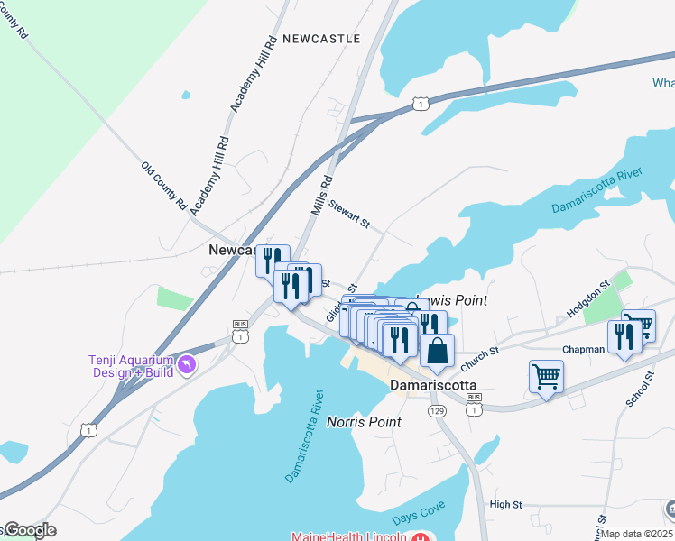 map of restaurants, bars, coffee shops, grocery stores, and more near 7 Pump Street in Newcastle