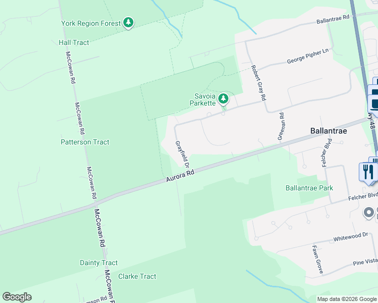 map of restaurants, bars, coffee shops, grocery stores, and more near 67 Grayfield Drive in Whitchurch-Stouffville