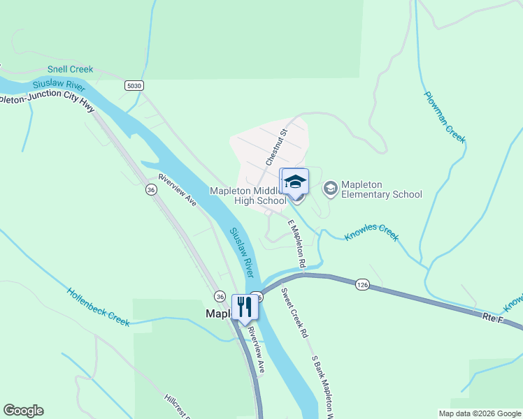 map of restaurants, bars, coffee shops, grocery stores, and more near 10877 East Mapleton Road in Mapleton