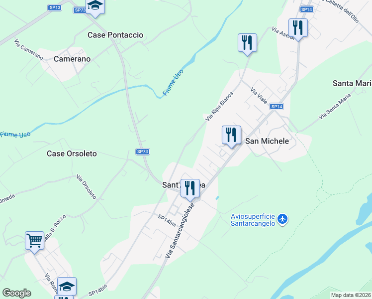 map of restaurants, bars, coffee shops, grocery stores, and more near 378 Via Ripa Bianca in Poggio Berni