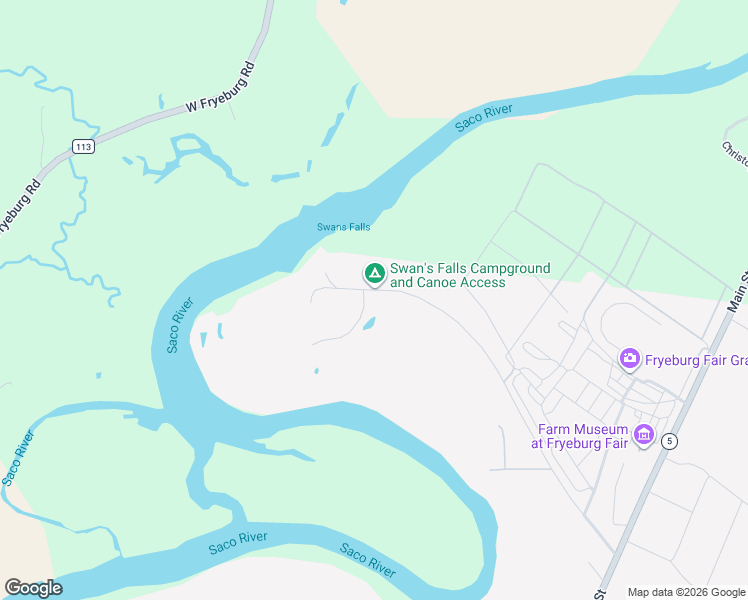 map of restaurants, bars, coffee shops, grocery stores, and more near 189 Swans Falls Road in Fryeburg