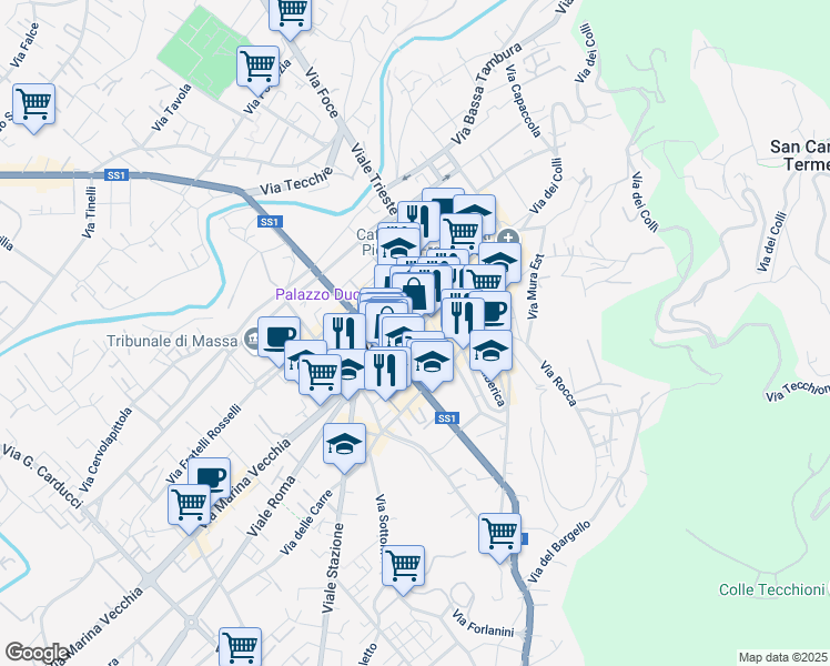 map of restaurants, bars, coffee shops, grocery stores, and more near in Massa