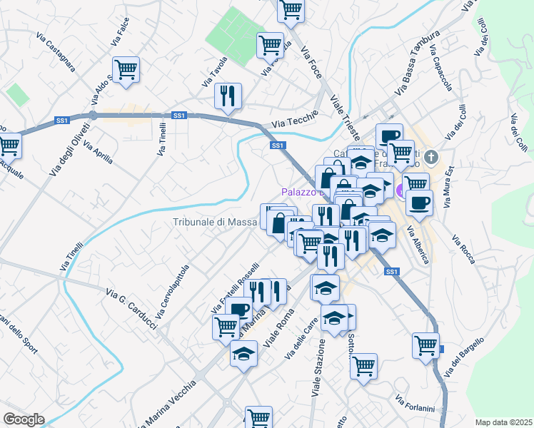 map of restaurants, bars, coffee shops, grocery stores, and more near 2 Via Cesare Beccaria in Massa