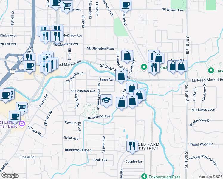map of restaurants, bars, coffee shops, grocery stores, and more near 20579 Southeast Cameron Avenue in Bend