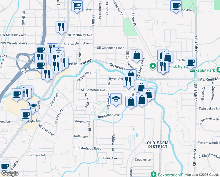 map of restaurants, bars, coffee shops, grocery stores, and more near 20555 Southeast Cameron Avenue in Bend