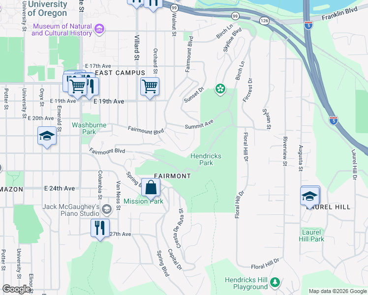 map of restaurants, bars, coffee shops, grocery stores, and more near 2009 Elk Avenue in Eugene