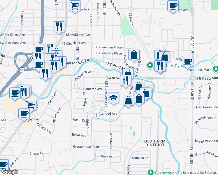 map of restaurants, bars, coffee shops, grocery stores, and more near 20555 Southeast Cameron Avenue in Bend