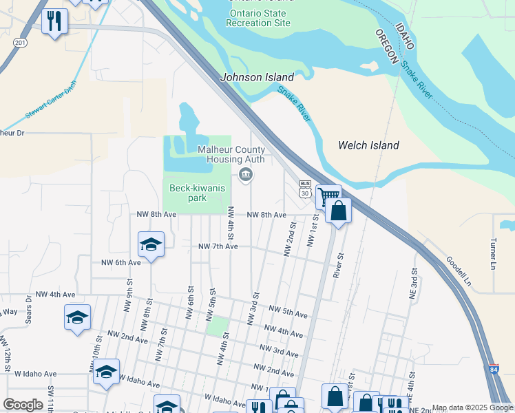 map of restaurants, bars, coffee shops, grocery stores, and more near 794 Fortner Street in Ontario