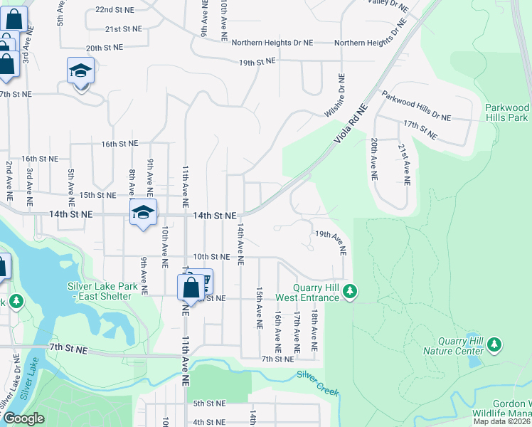 map of restaurants, bars, coffee shops, grocery stores, and more near 1236 19th Avenue Northeast in Rochester