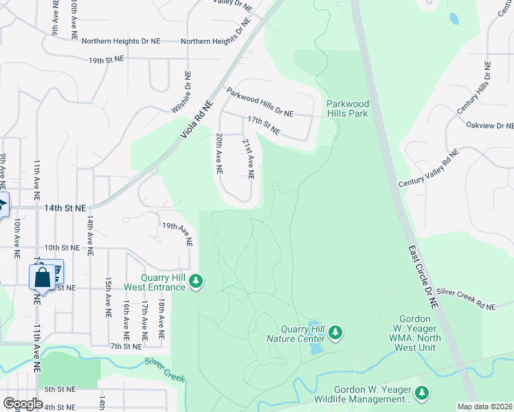 map of restaurants, bars, coffee shops, grocery stores, and more near 1318 21st Avenue Northeast in Rochester