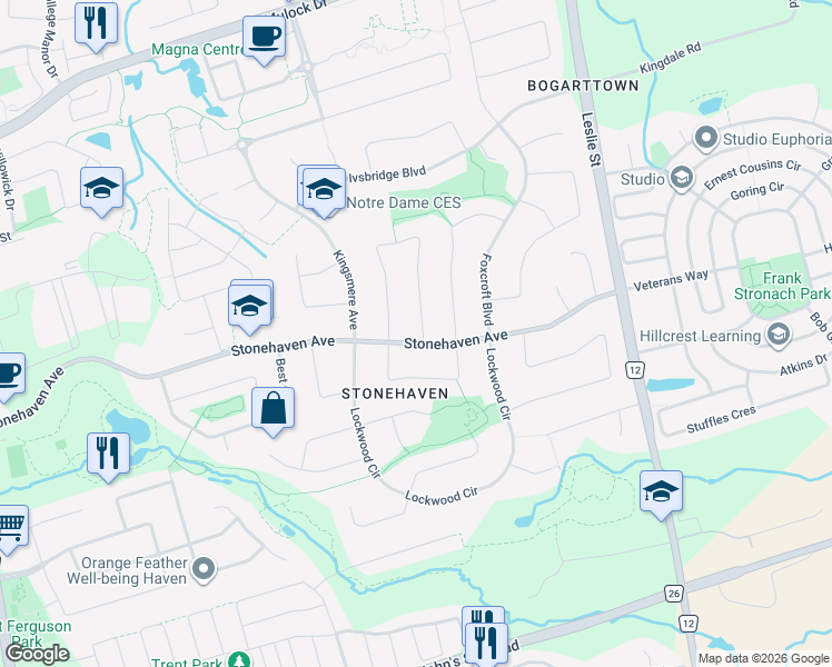 map of restaurants, bars, coffee shops, grocery stores, and more near 818 Exceller Circle in Newmarket