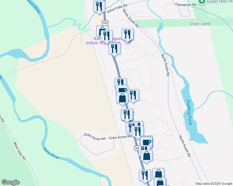 map of restaurants, bars, coffee shops, grocery stores, and more near 2076 White Mountain Highway in Conway