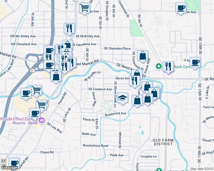 map of restaurants, bars, coffee shops, grocery stores, and more near 20513 Southeast Evian Avenue in Bend