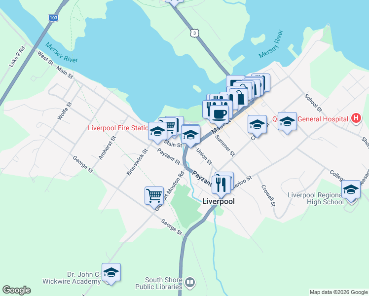 map of restaurants, bars, coffee shops, grocery stores, and more near 32 Union Street in Milton
