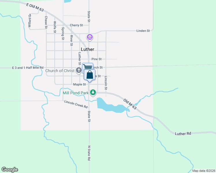 map of restaurants, bars, coffee shops, grocery stores, and more near 112 Lincoln Street in Luther