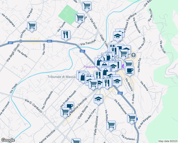 map of restaurants, bars, coffee shops, grocery stores, and more near 2 Via Dino Galvani in Massa