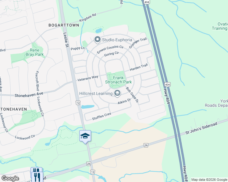 map of restaurants, bars, coffee shops, grocery stores, and more near 865 Memorial Circle in Newmarket
