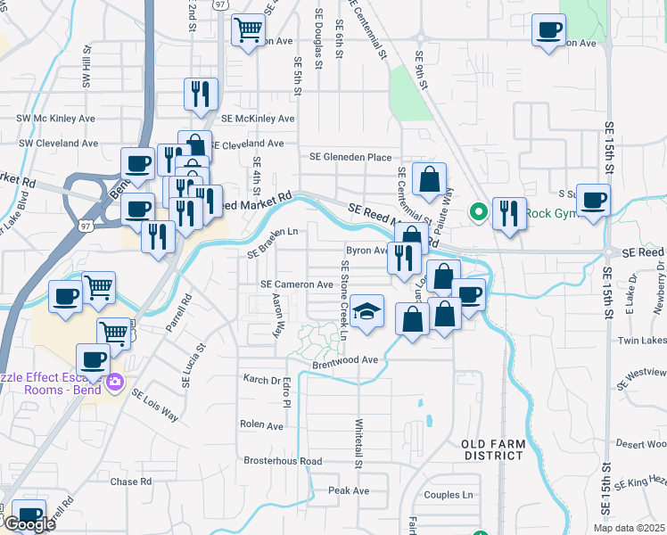 map of restaurants, bars, coffee shops, grocery stores, and more near 20529 Southeast Evian Avenue in Bend