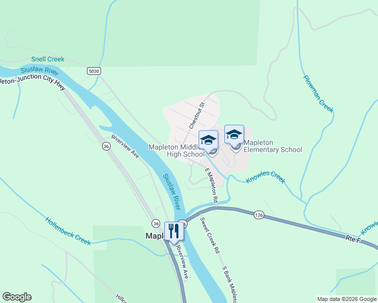 map of restaurants, bars, coffee shops, grocery stores, and more near 88164 Chestnut Street in Mapleton