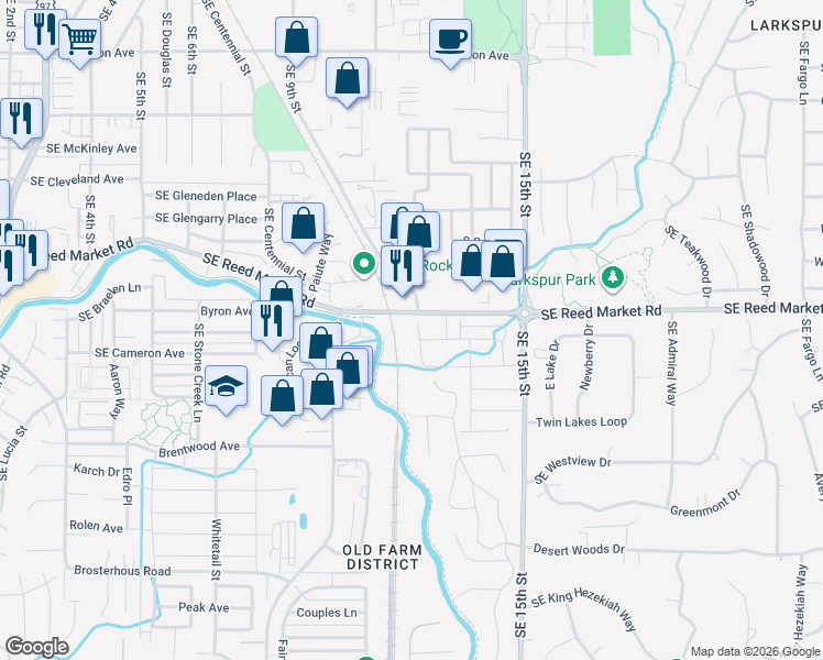 map of restaurants, bars, coffee shops, grocery stores, and more near 20685-20727 Southeast Reed Market Road in Bend