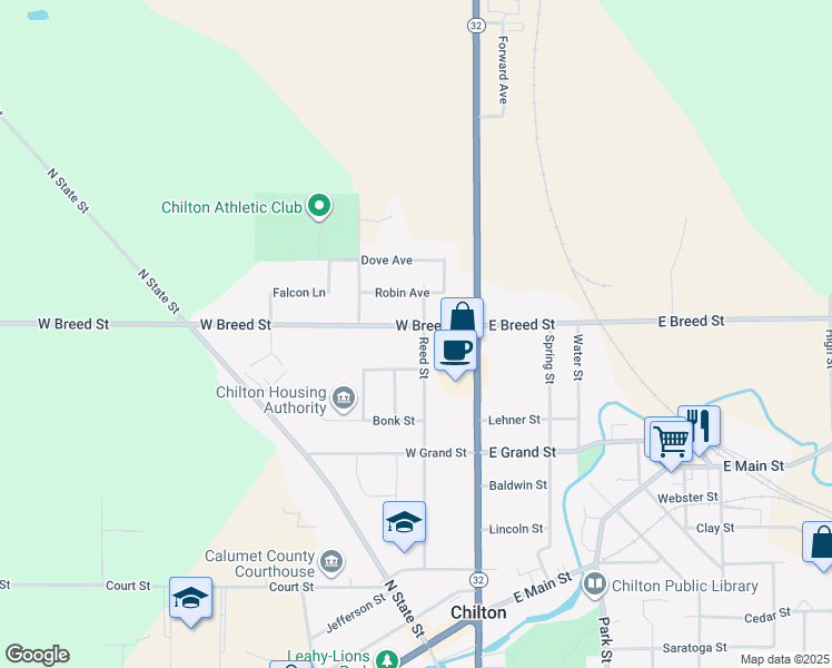 map of restaurants, bars, coffee shops, grocery stores, and more near 106 West Breed Street in Chilton