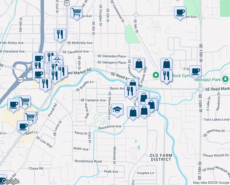 map of restaurants, bars, coffee shops, grocery stores, and more near 20568 Southeast Evian Avenue in Bend