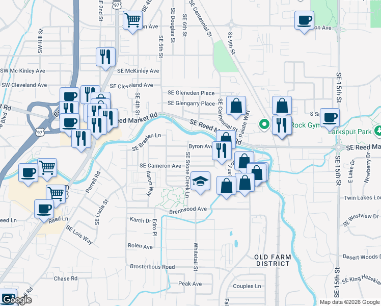 map of restaurants, bars, coffee shops, grocery stores, and more near 20568 Southeast Evian Avenue in Bend