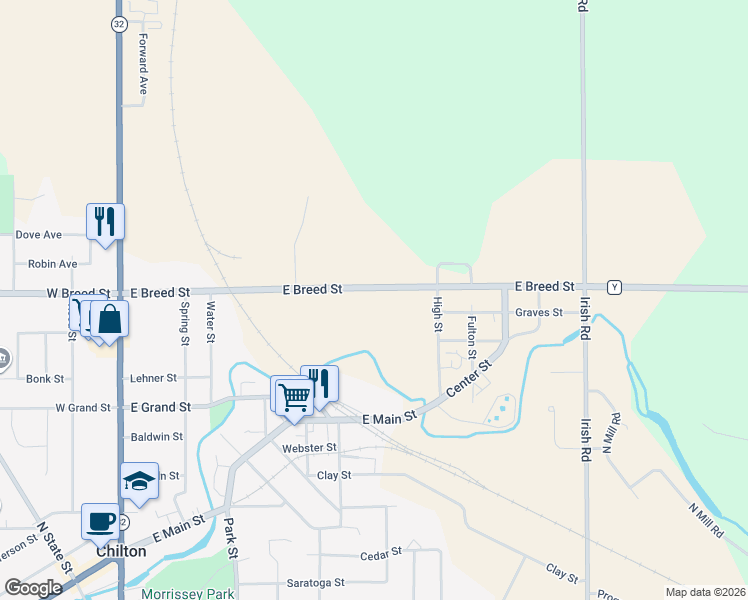 map of restaurants, bars, coffee shops, grocery stores, and more near 437 East Breed Street in Chilton