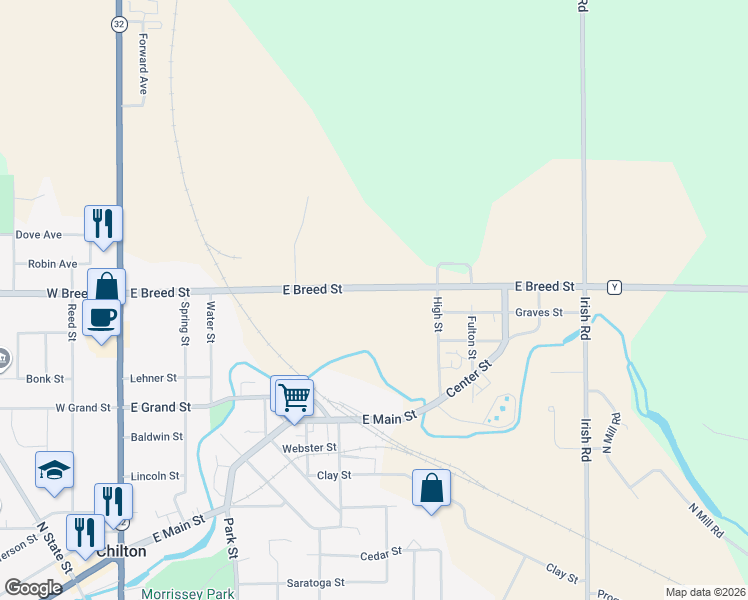 map of restaurants, bars, coffee shops, grocery stores, and more near 437 East Breed Street in Chilton