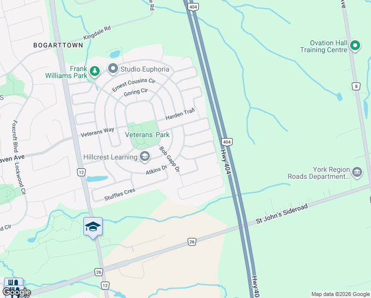 map of restaurants, bars, coffee shops, grocery stores, and more near 1237 Atkins Drive in Newmarket