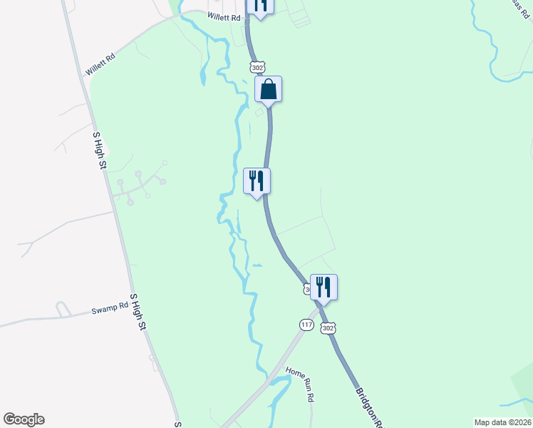 map of restaurants, bars, coffee shops, grocery stores, and more near 250 Portland Road in Bridgton