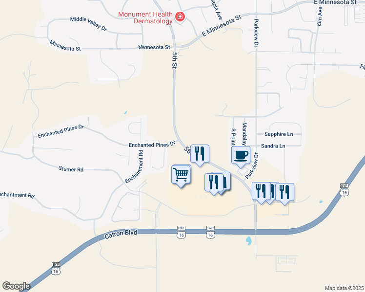 map of restaurants, bars, coffee shops, grocery stores, and more near 4815 5th Street in Rapid City