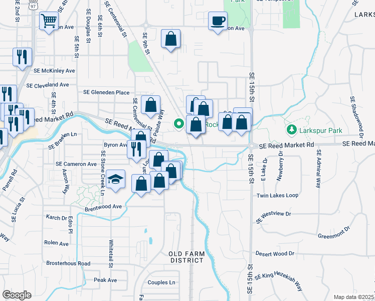 map of restaurants, bars, coffee shops, grocery stores, and more near 20685 Southeast Reed Market Road in Bend