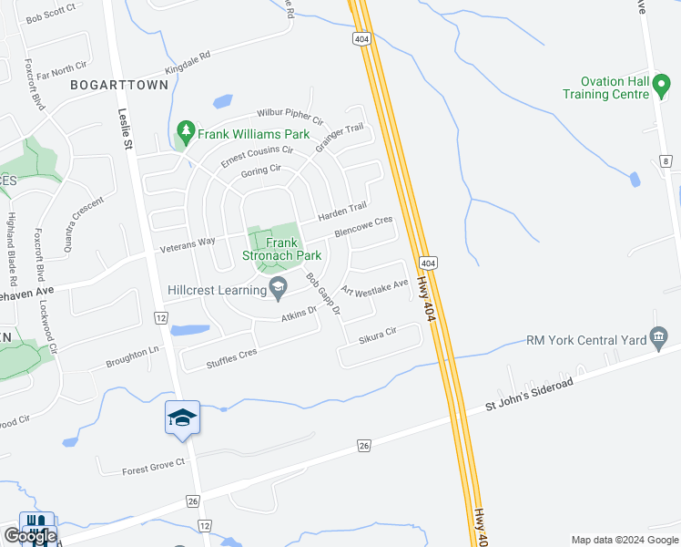 map of restaurants, bars, coffee shops, grocery stores, and more near 1236 Atkins Drive in Newmarket