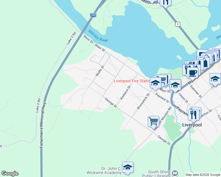 map of restaurants, bars, coffee shops, grocery stores, and more near 103 King Street in Milton