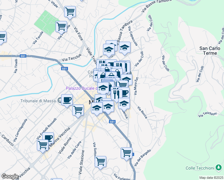 map of restaurants, bars, coffee shops, grocery stores, and more near 4 Via Francesco Petrarca in Massa