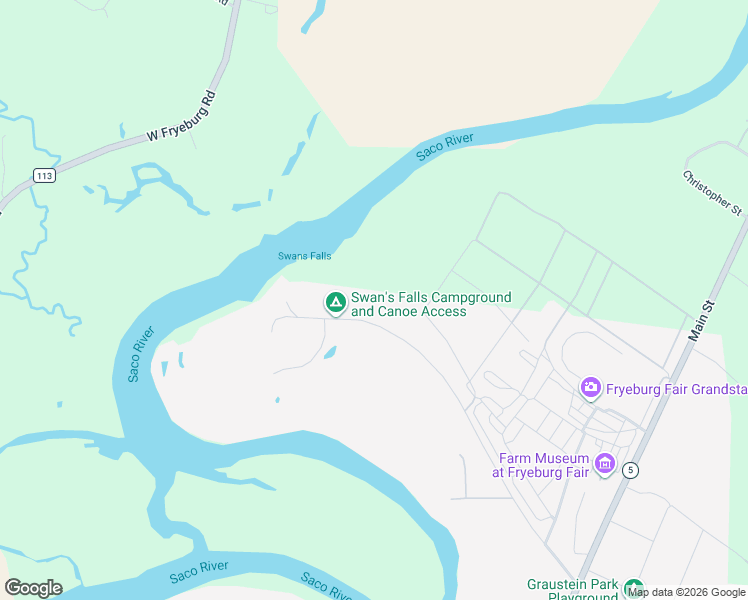 map of restaurants, bars, coffee shops, grocery stores, and more near 189 Swans Falls Road in Fryeburg