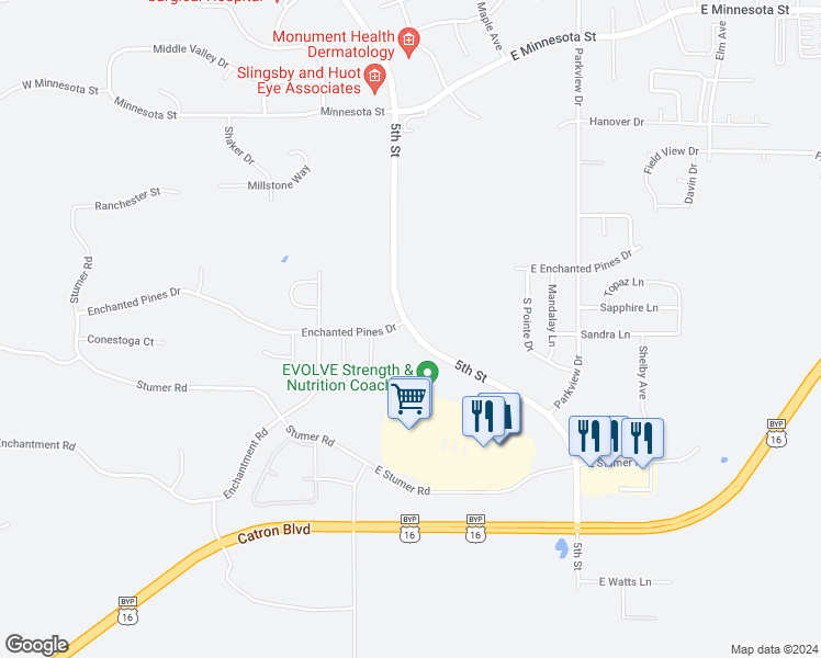 map of restaurants, bars, coffee shops, grocery stores, and more near 4815 5th Street in Rapid City