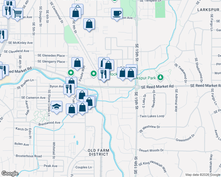 map of restaurants, bars, coffee shops, grocery stores, and more near 1310 SE Reed Market Rd in Bend