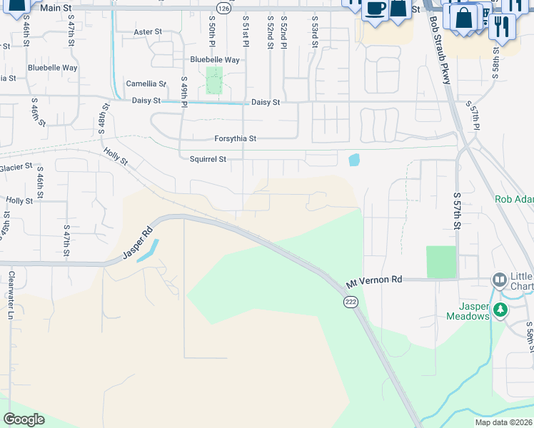 map of restaurants, bars, coffee shops, grocery stores, and more near 5400 Mount Vernon Road in Springfield