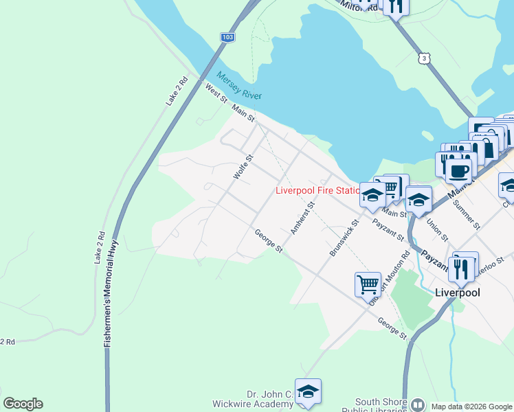 map of restaurants, bars, coffee shops, grocery stores, and more near 103 King Street in Milton