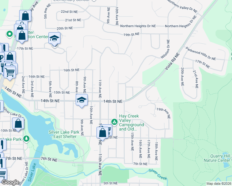 map of restaurants, bars, coffee shops, grocery stores, and more near 1419 13th Avenue Northeast in Rochester