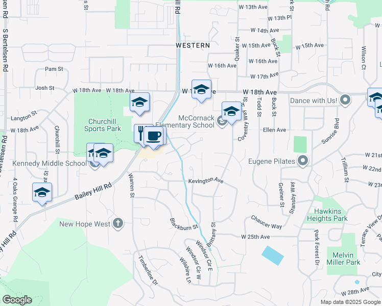map of restaurants, bars, coffee shops, grocery stores, and more near 3639 Westleigh Street in Eugene