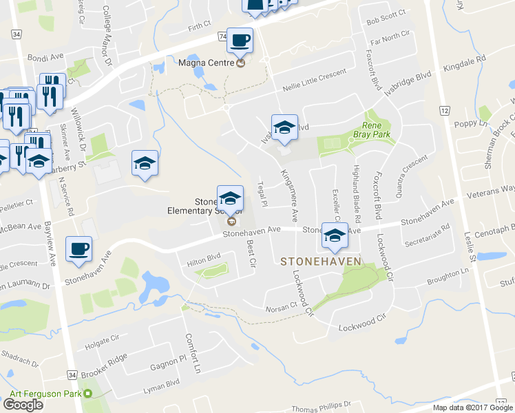 map of restaurants, bars, coffee shops, grocery stores, and more near 892 Tegal Place in Newmarket