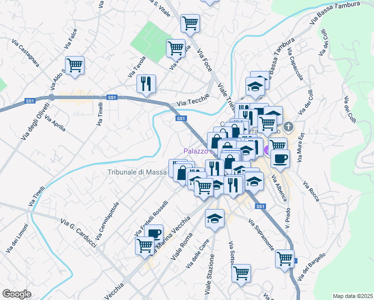 map of restaurants, bars, coffee shops, grocery stores, and more near 2 Via Dino Galvani in Massa